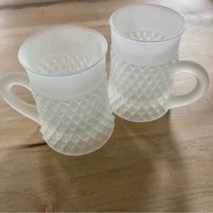 Vintage Indiana glass, frosted diamond point  mugs (PAIR)